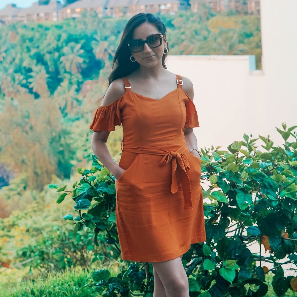 GUESS Orange Mini Dress - Off shoulder ruffles